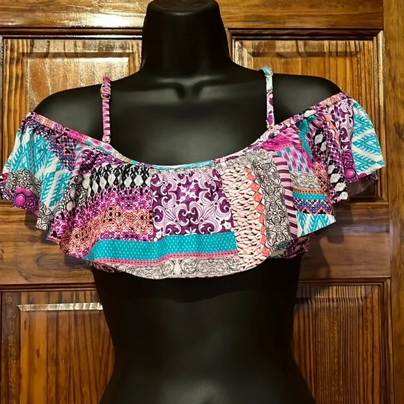 Colorful Ruffle Bikini Top - Picture 1 of 7